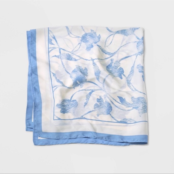 NWT A New Day Floral Printed light blue and cream scarf 29 “x 29” square - Picture 2 of 5